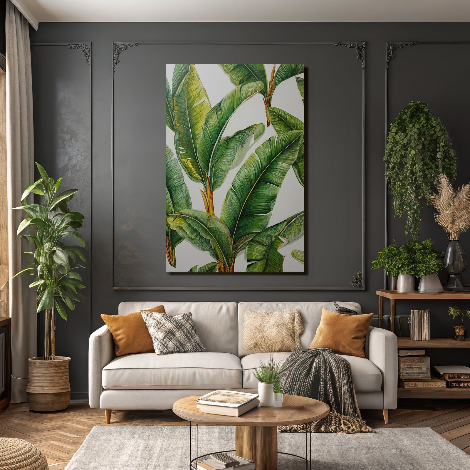 Tropics and Jungle Bright Green Banana or Palm Leaves Botanical Art