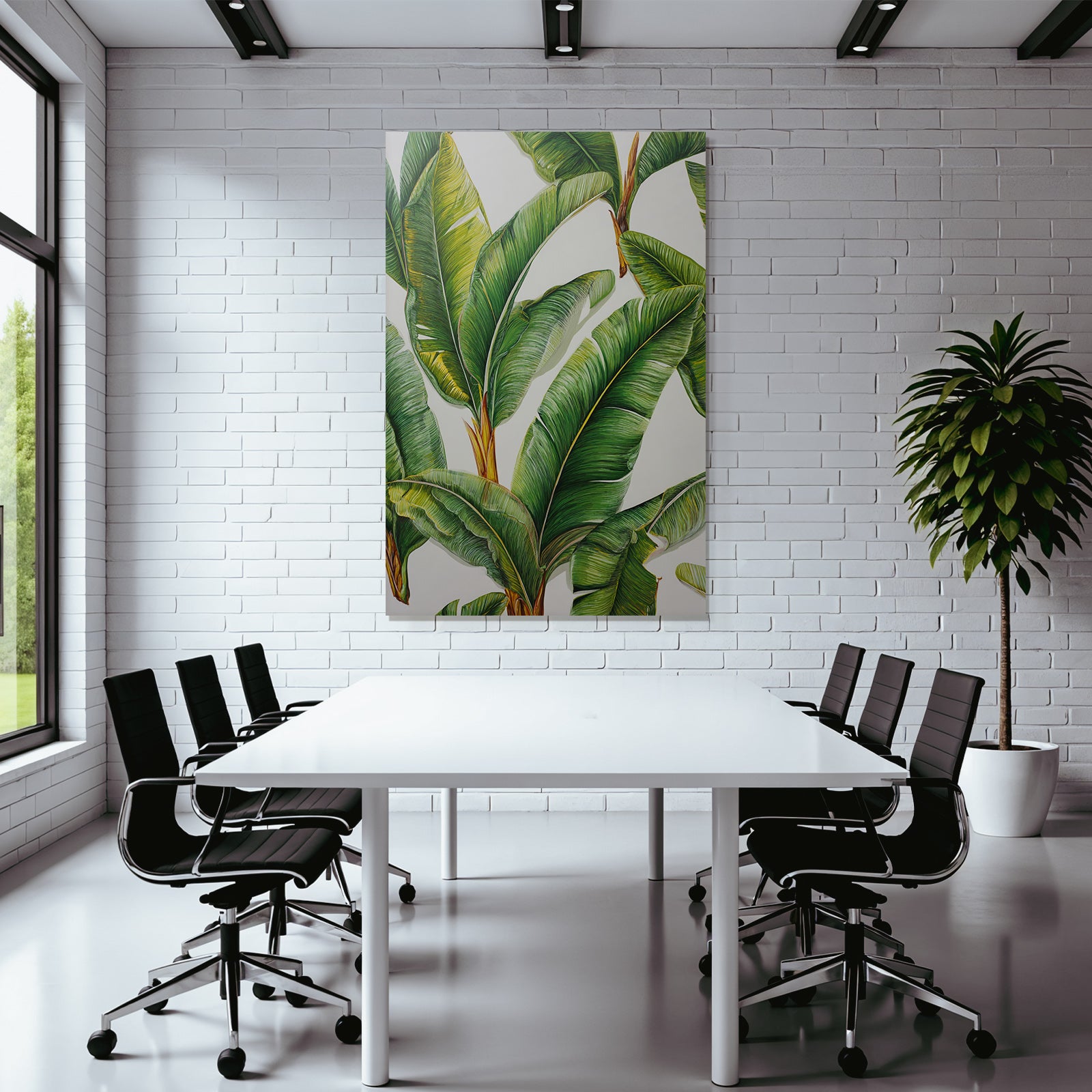 Tropics and Jungle Bright Green Banana or Palm Leaves Botanical Art