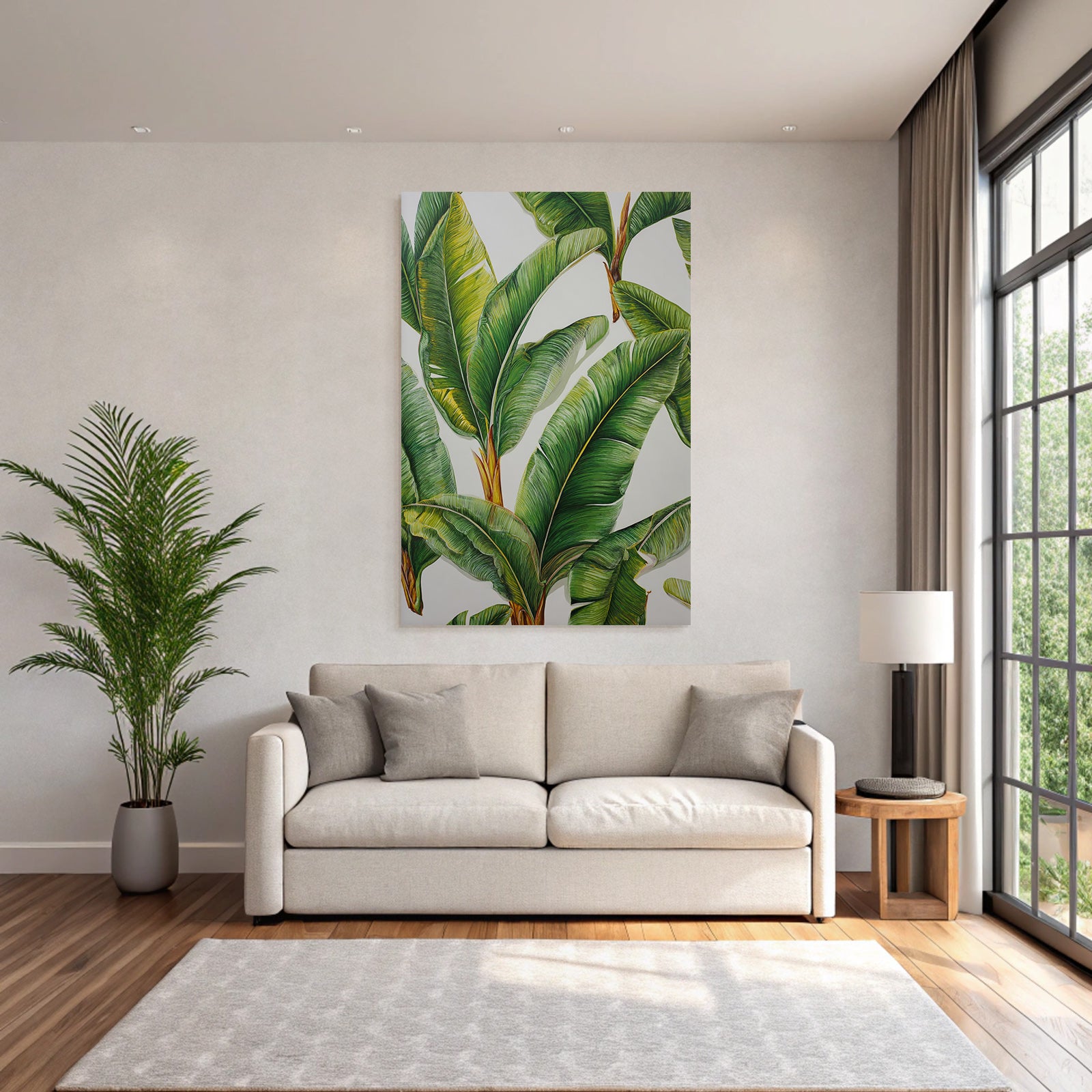 Tropics and Jungle Bright Green Banana or Palm Leaves Botanical Art