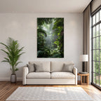 Tropics and Jungle Lush rainforest scene with palm leaves and ferns