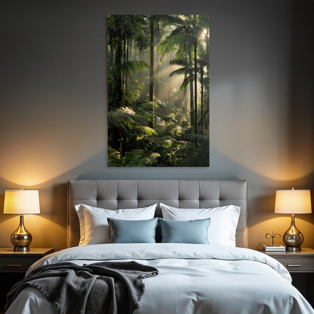 Tropics and Jungle Lush Rainforest Scenic View With Rays of Light