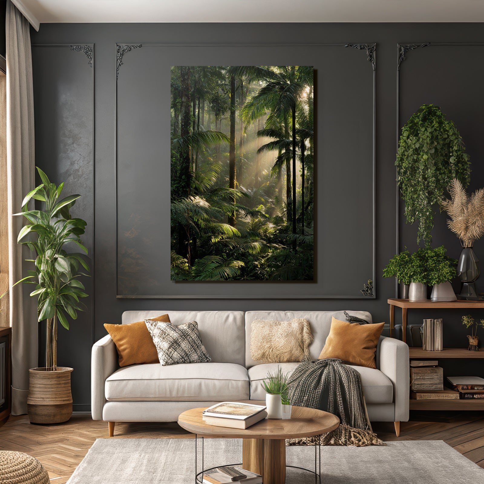 Tropics and Jungle Lush Rainforest Scenic View With Rays of Light