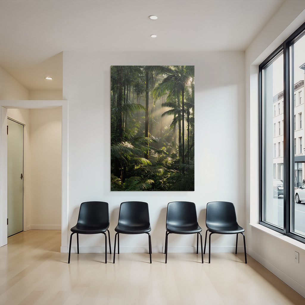 Tropics and Jungle Lush Rainforest Scenic View With Rays of Light