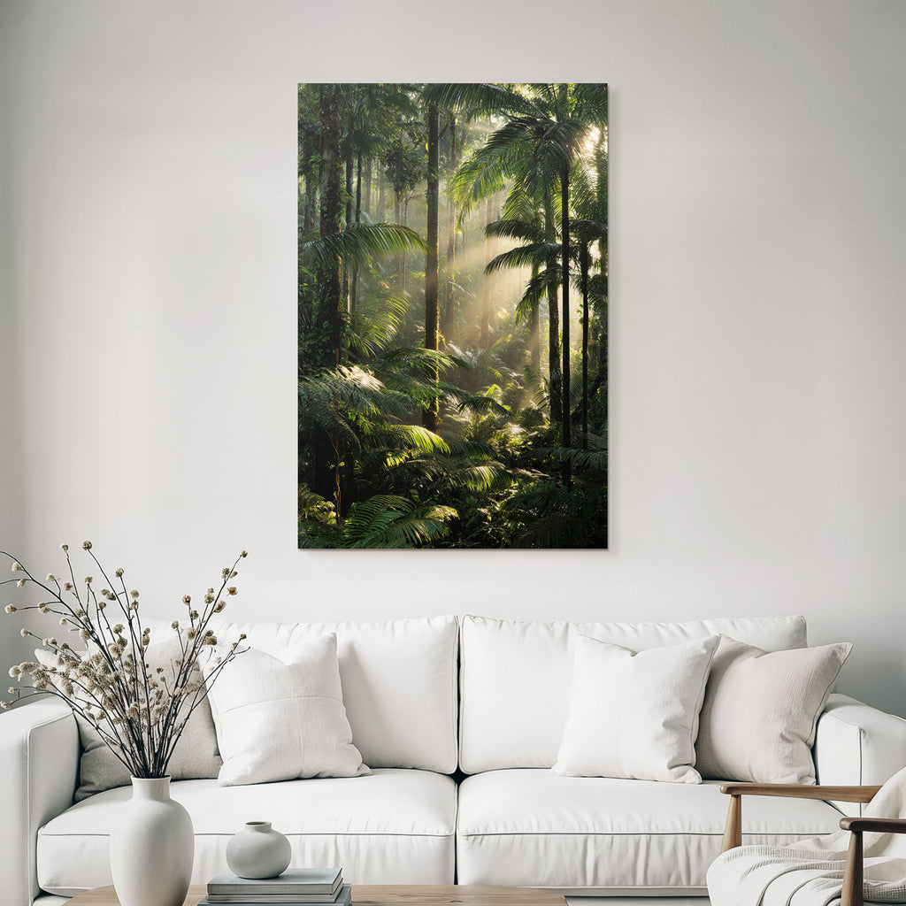 Tropics and Jungle Lush Rainforest Scenic View With Rays of Light