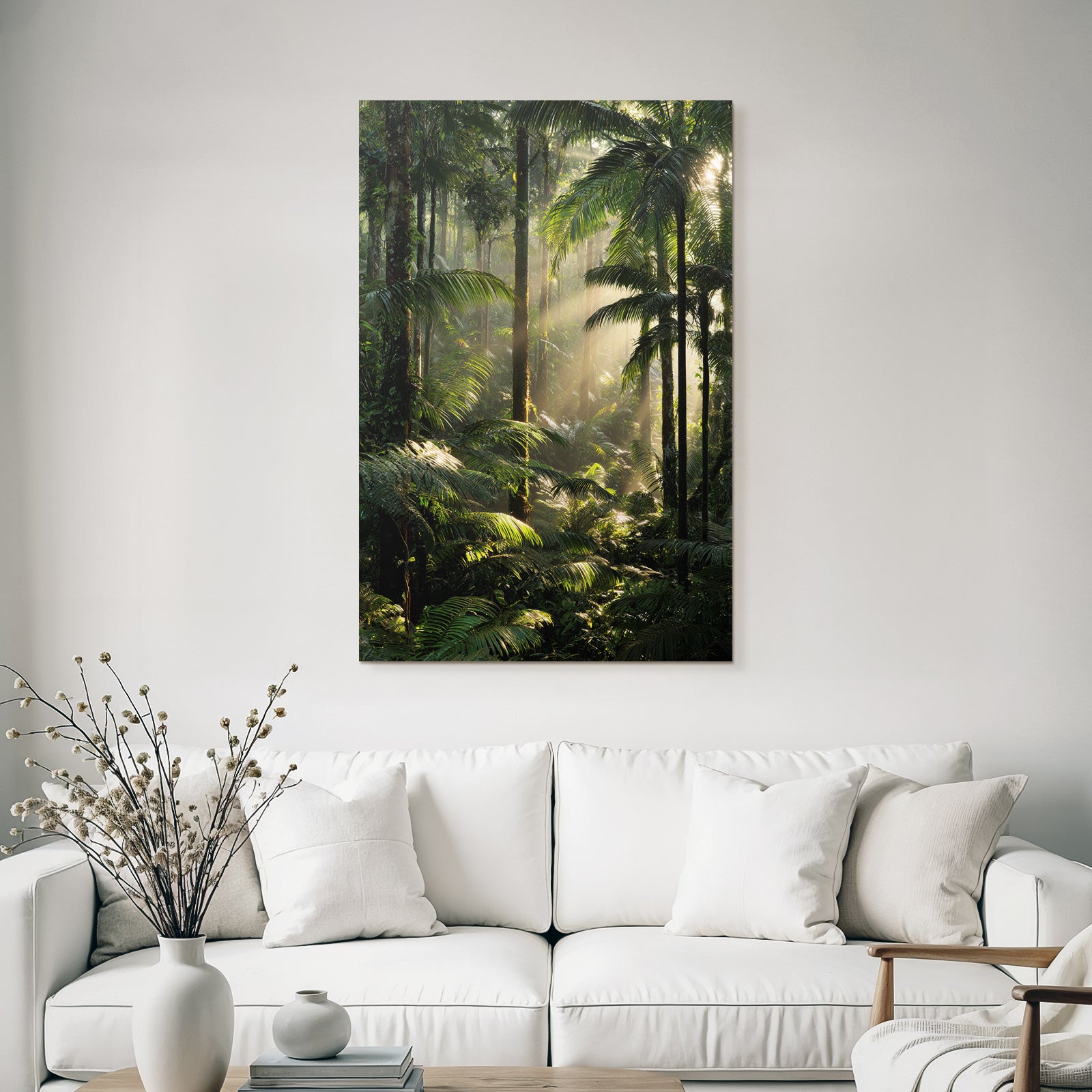 Tropics and Jungle Lush Rainforest Scenic View With Rays of Light