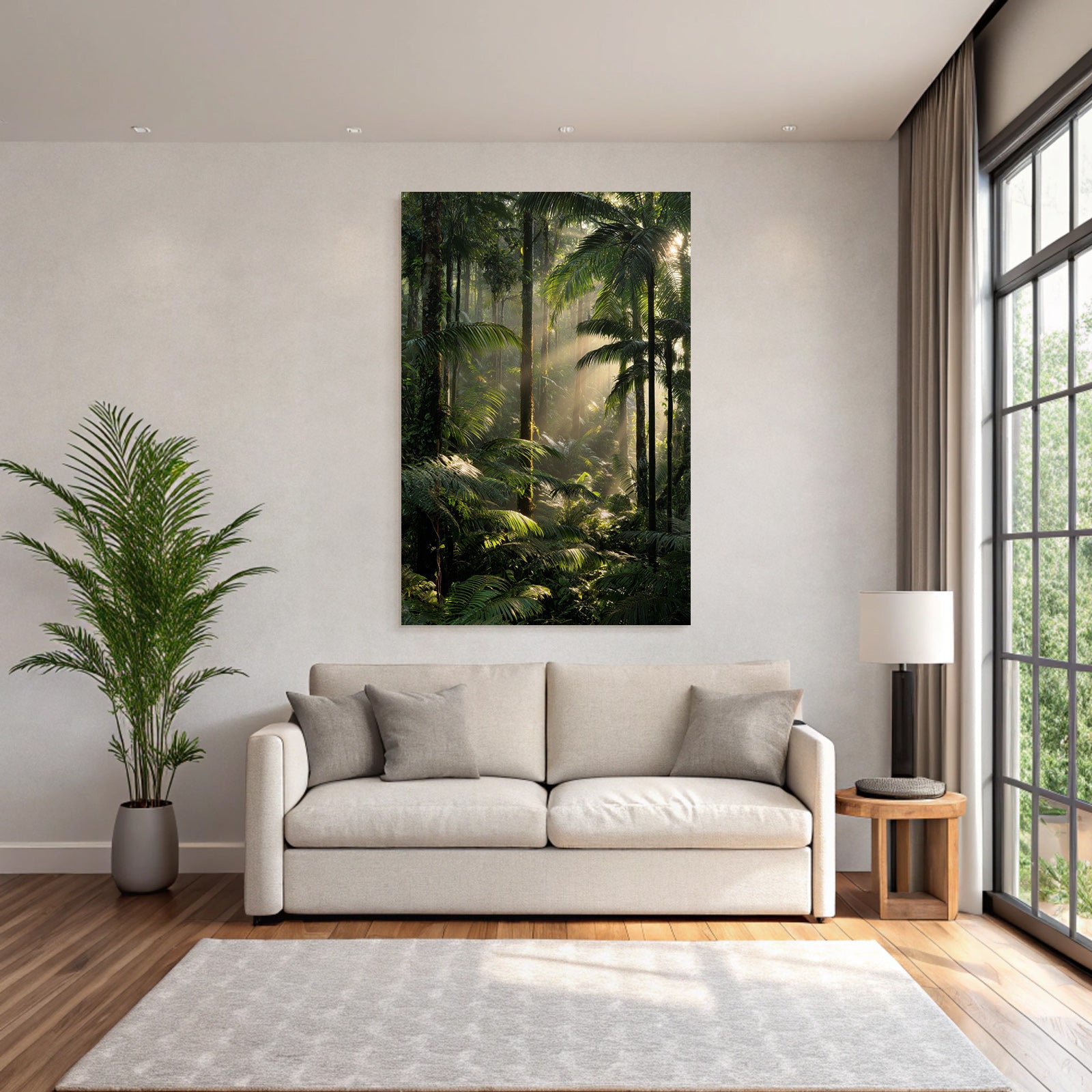 Tropics and Jungle Lush Rainforest Scenic View With Rays of Light