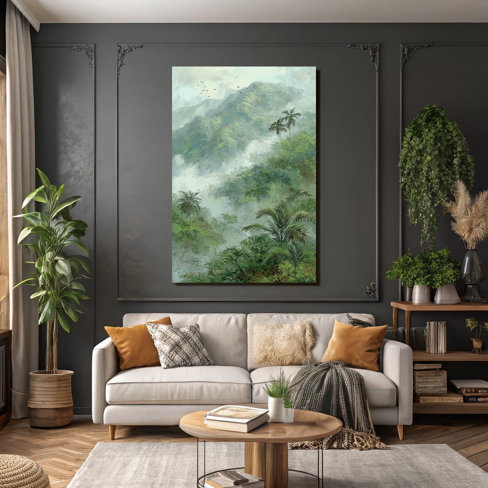 Tropics and jungle Misty mountain landscape with dense greenery