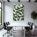 Tropical and jungle pattern of lush green leaves on a light background