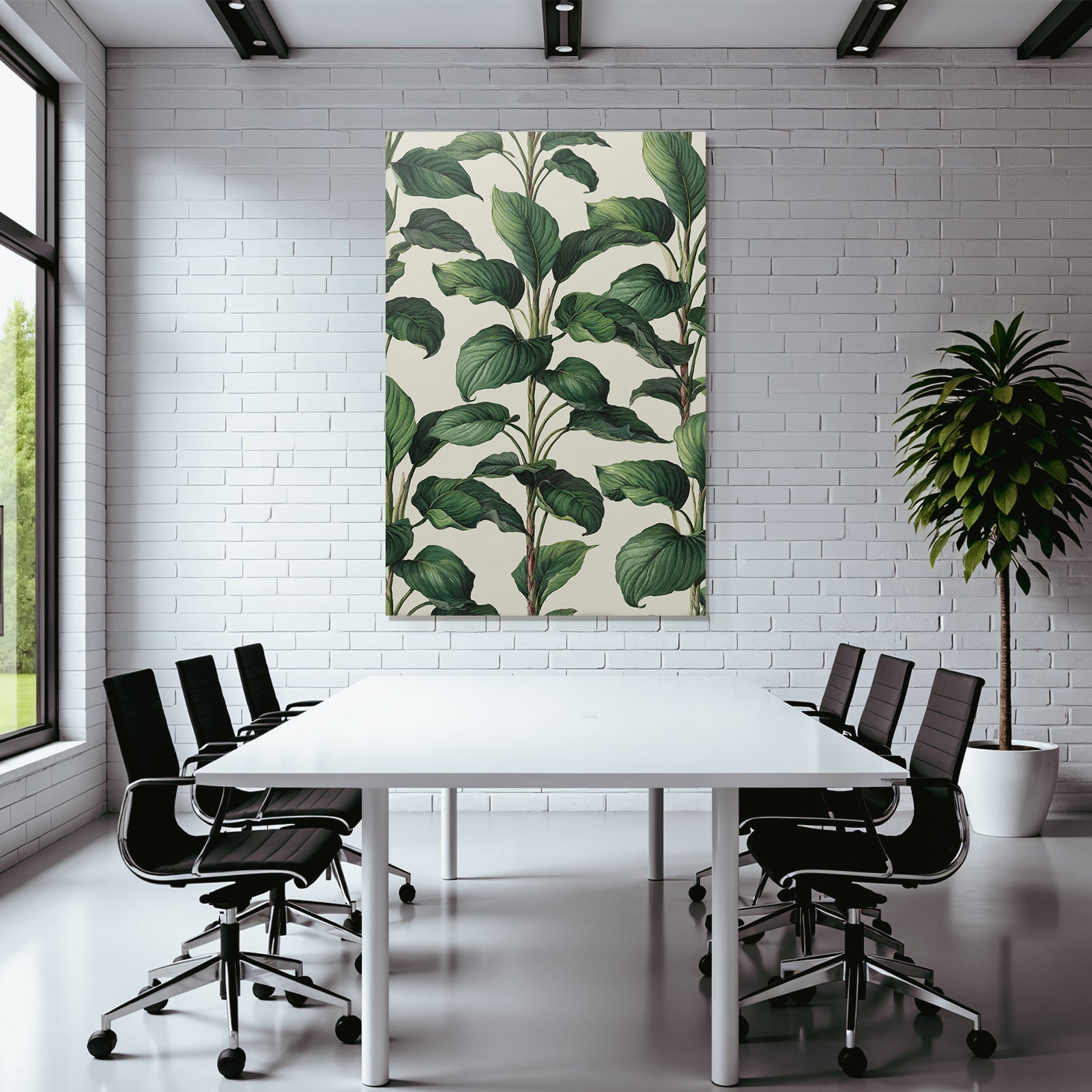 Tropical and jungle pattern of lush green leaves on a light background