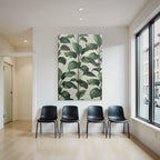 Tropical and jungle pattern of lush green leaves on a light background