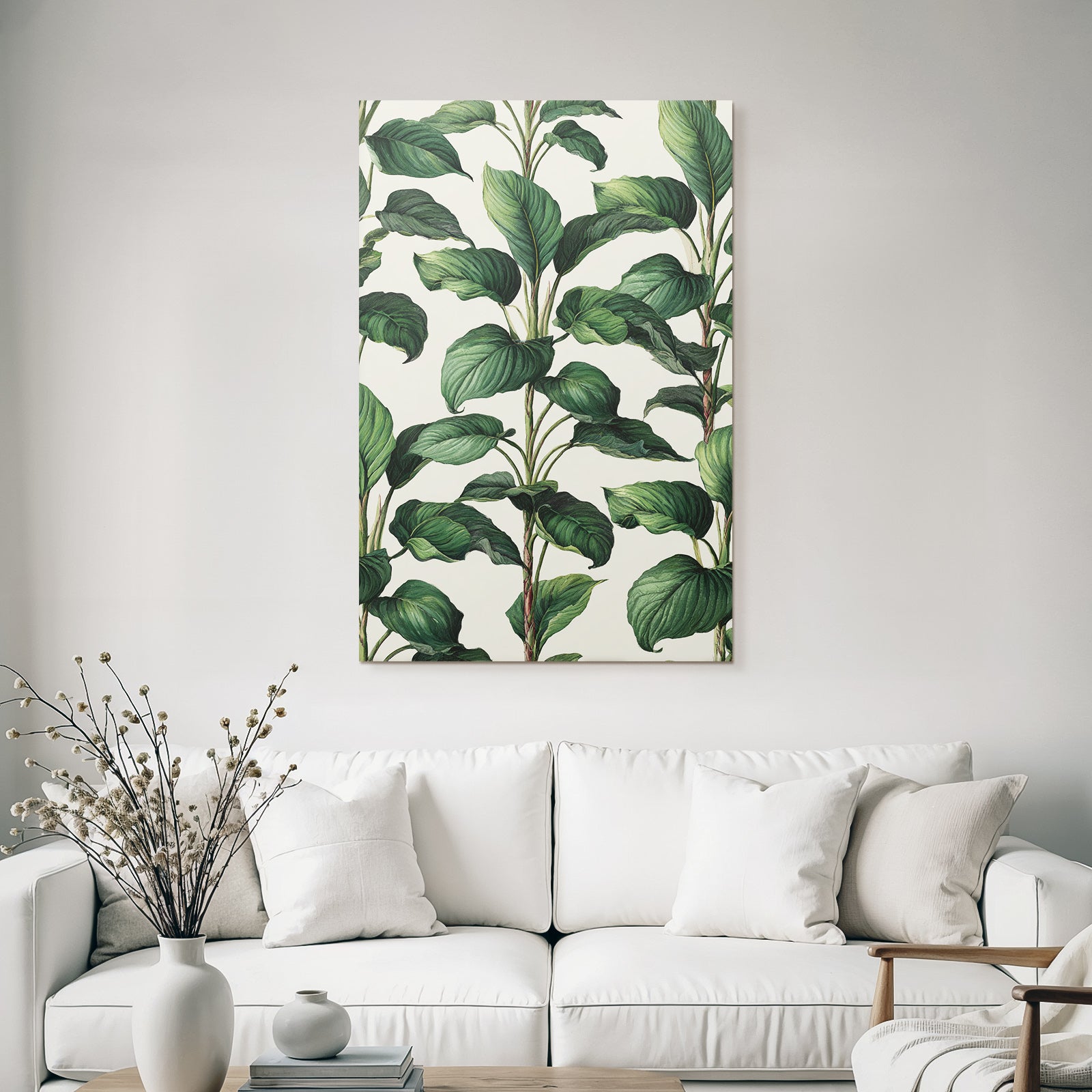 Tropical and jungle pattern of lush green leaves on a light background