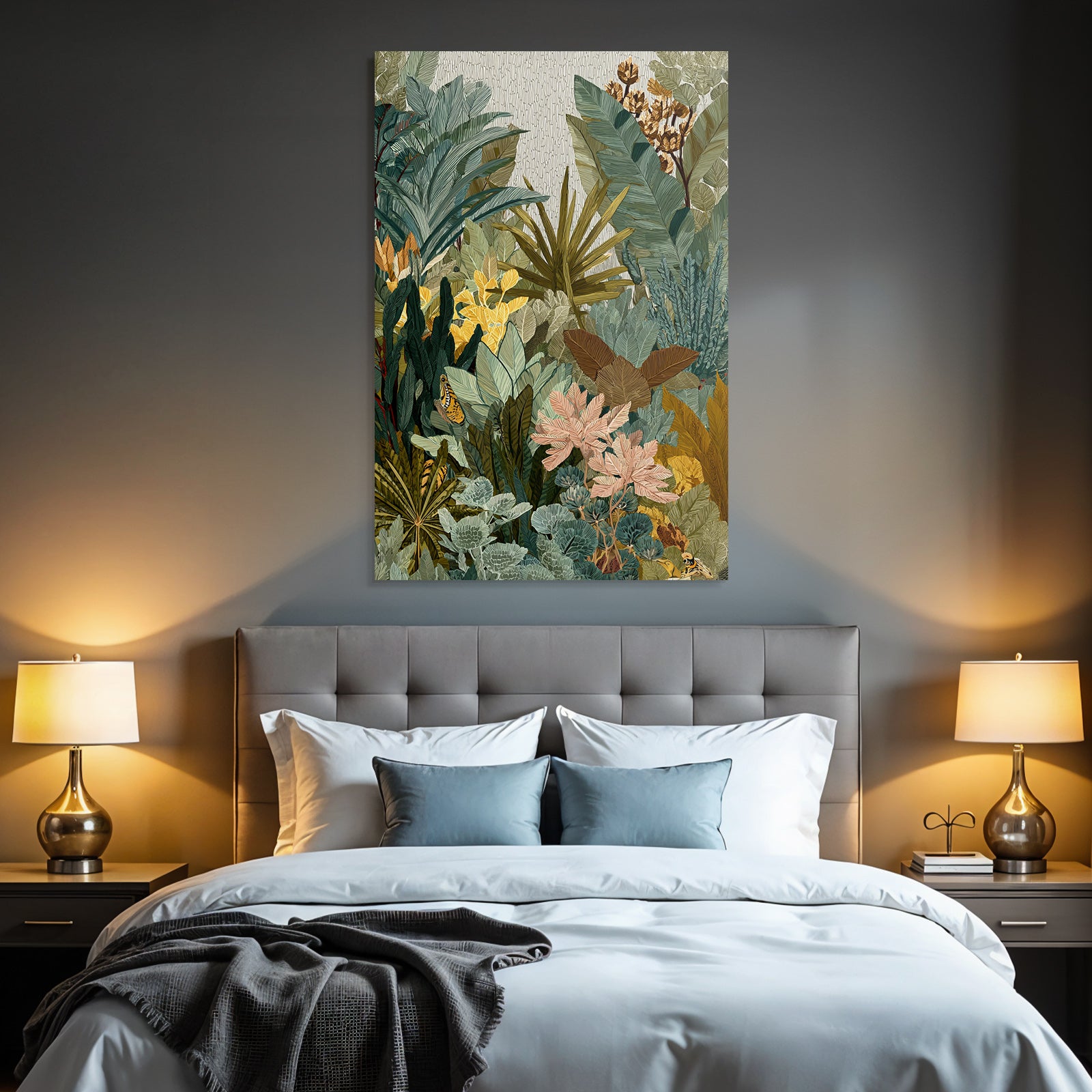 Tropics and jungles Rich detailed drawing of plants, foils and butterflies Tropical environment