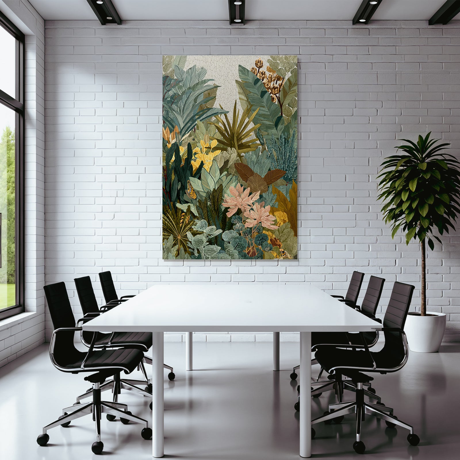 Tropics and jungles Rich detailed drawing of plants, foils and butterflies Tropical environment