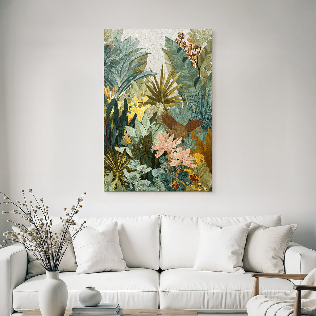 Tropics and jungles Rich detailed drawing of plants, foils and butterflies Tropical environment