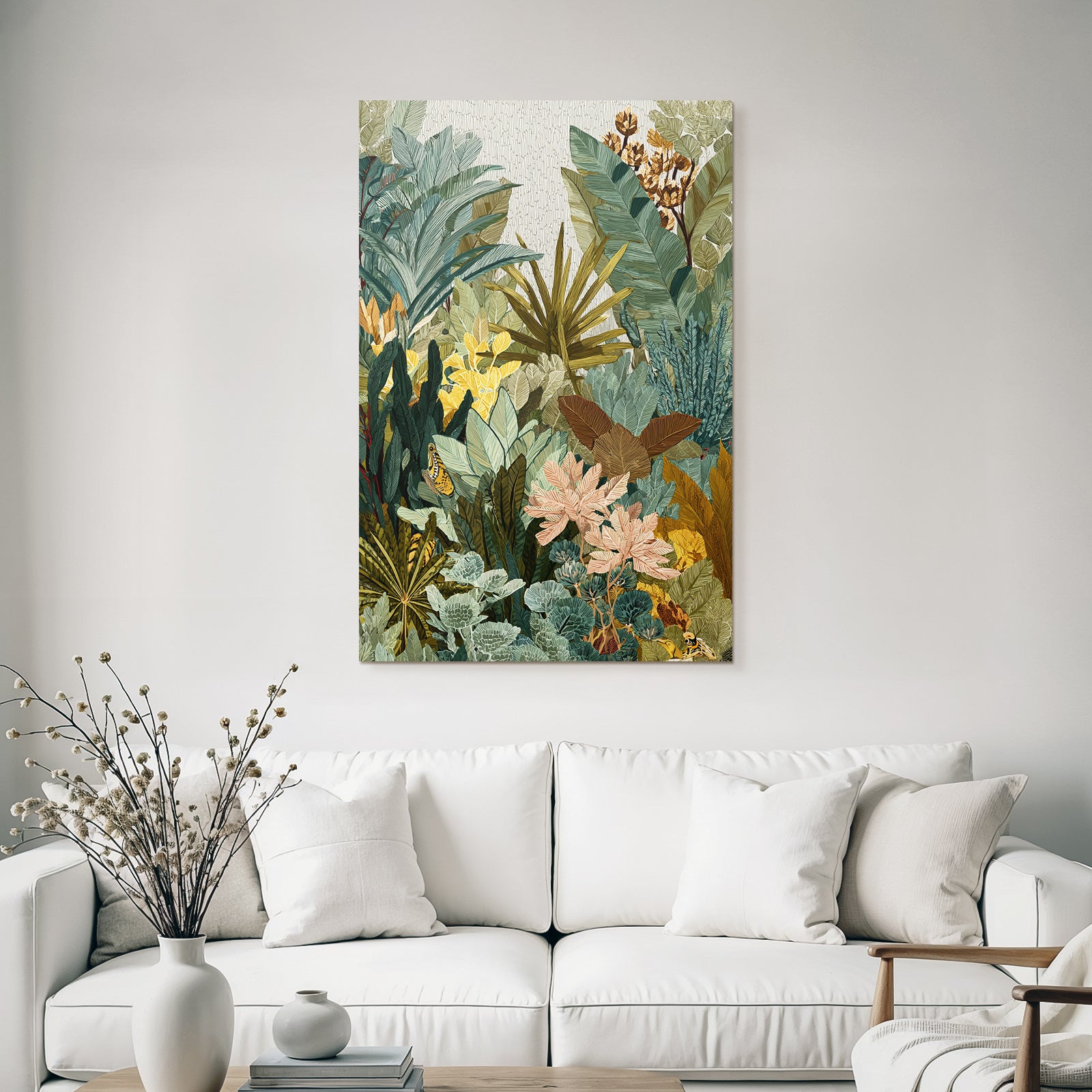 Tropics and jungles Rich detailed drawing of plants, foils and butterflies Tropical environment