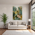 Tropics and jungles Rich detailed drawing of plants, foils and butterflies Tropical environment
