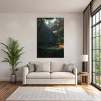 Tropics and jungle tranquil nature landscape with falls in canyon reflecting water