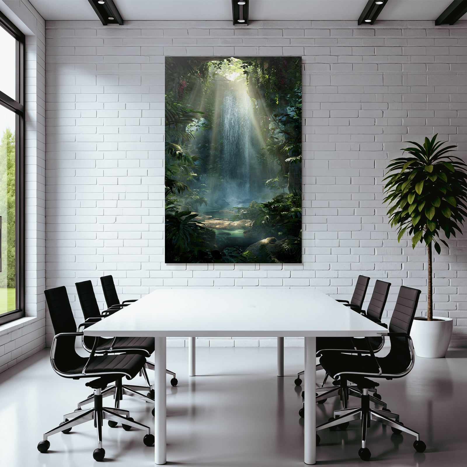 Tropics and Jungle Calm Jungle Waterfall Tranquil Pool with Green Background