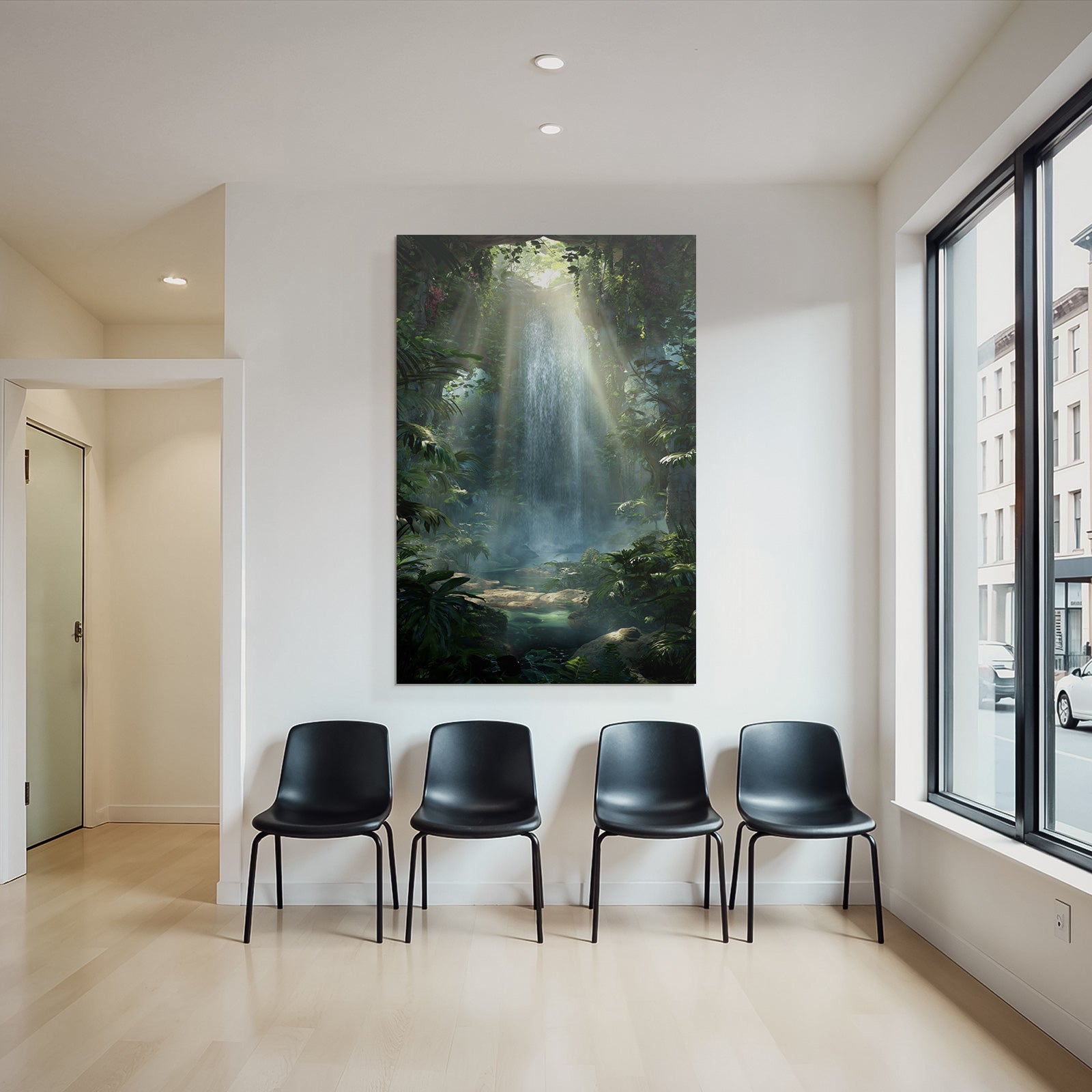 Tropics and Jungle Calm Jungle Waterfall Tranquil Pool with Green Background