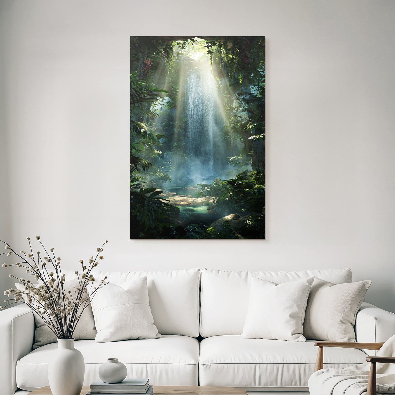 Tropics and Jungle Calm Jungle Waterfall Tranquil Pool with Green Background