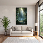 Tropics and Jungle Calm Jungle Waterfall Tranquil Pool with Green Background