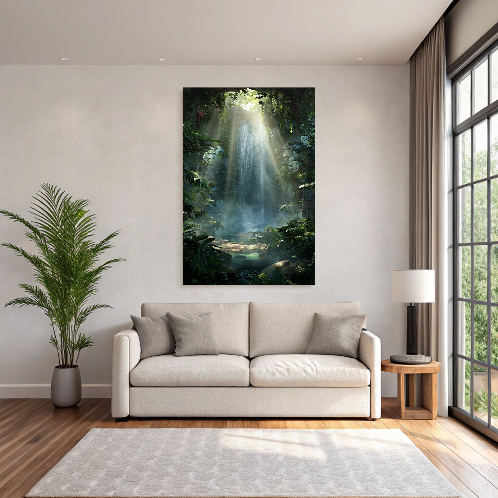 Tropics and Jungle Calm Jungle Waterfall Tranquil Pool with Green Background