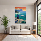 Tropics and jungle calm fish moment by the sea with mountain horizon sunset