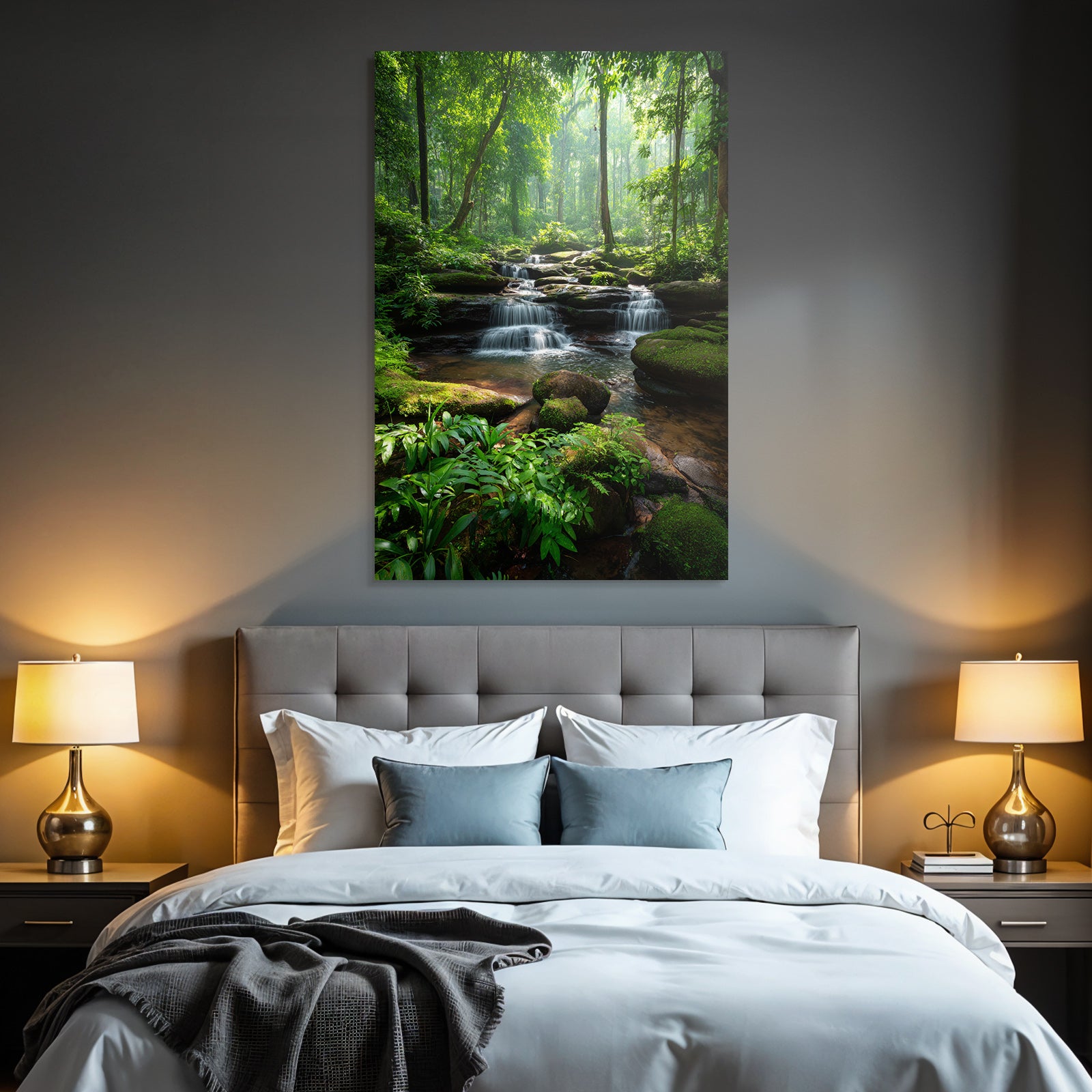 Tropics and Jungle Tranquil and Green Forest with Waterfall and Power Supply