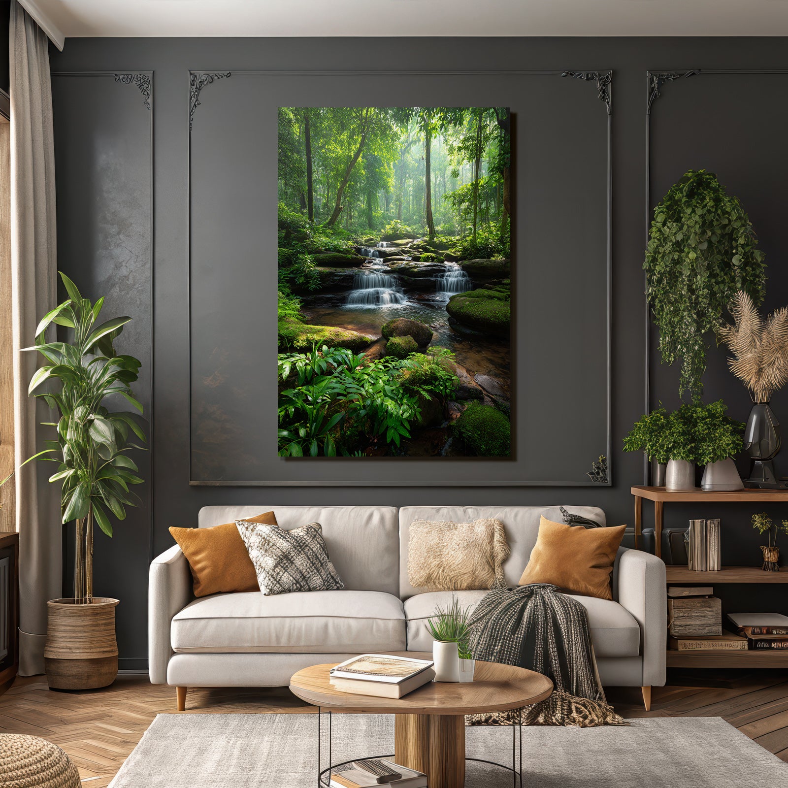 Tropics and Jungle Tranquil and Green Forest with Waterfall and Power Supply