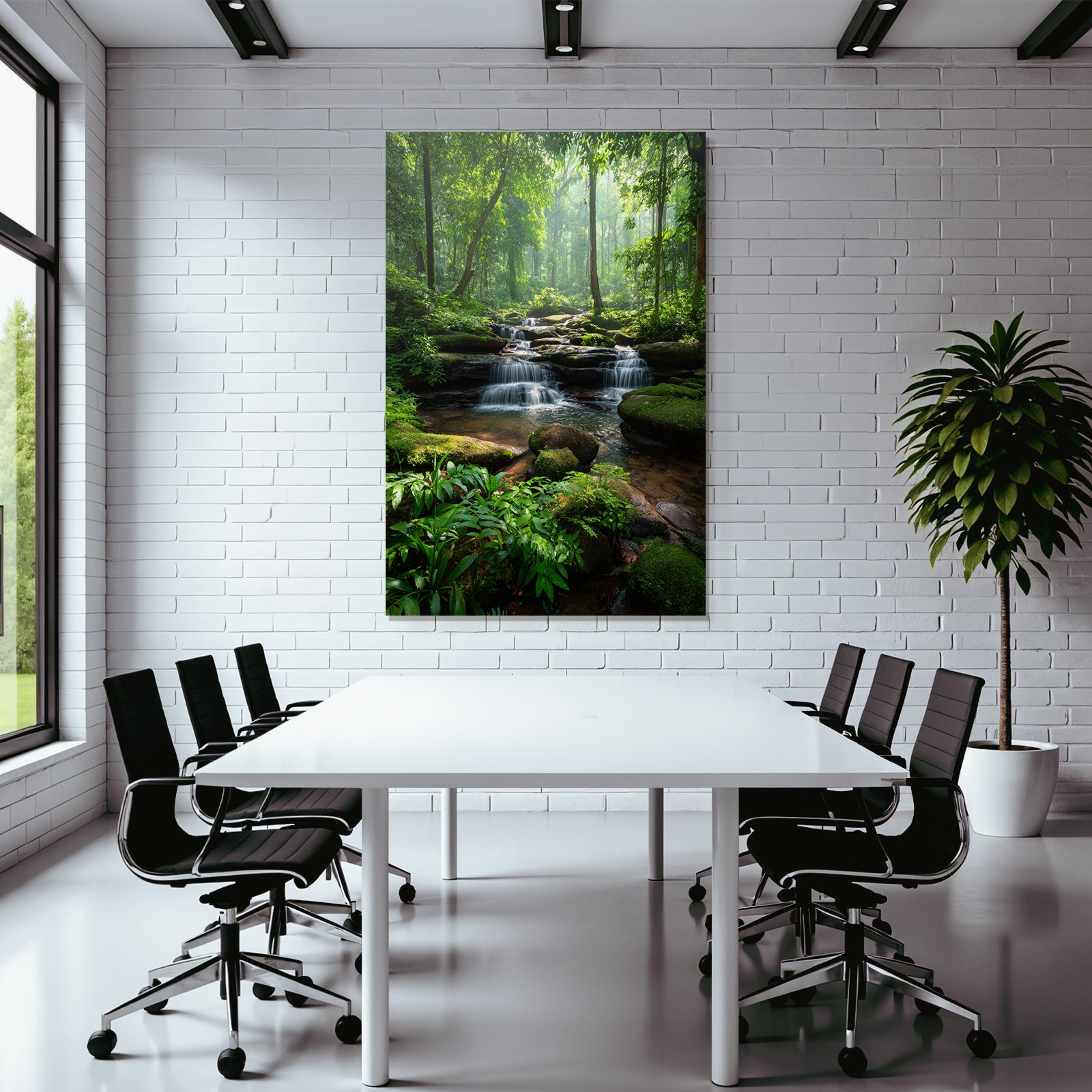 Tropics and Jungle Tranquil and Green Forest with Waterfall and Power Supply