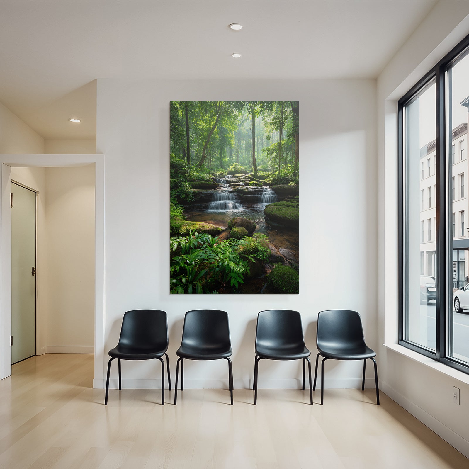 Tropics and Jungle Tranquil and Green Forest with Waterfall and Power Supply
