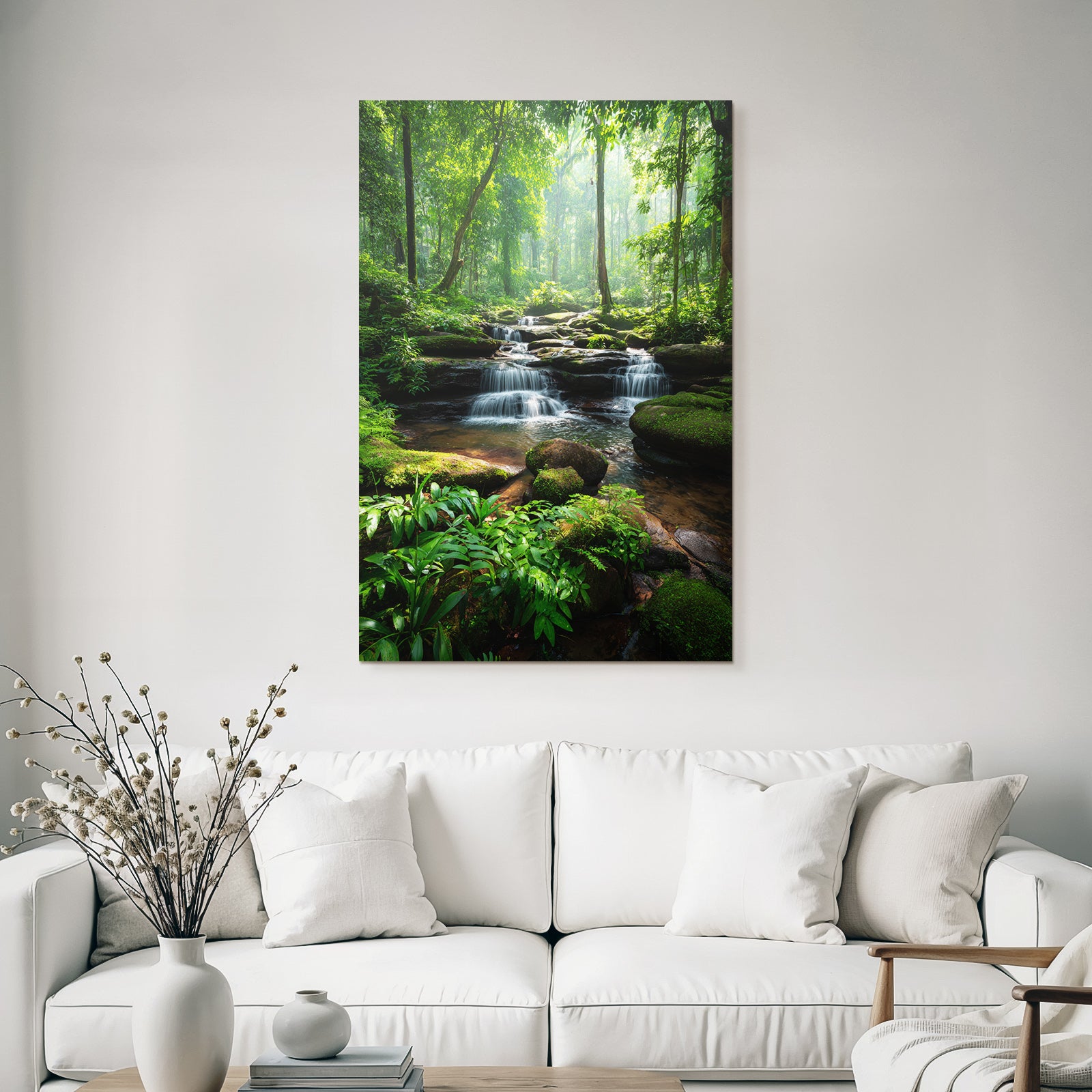 Tropics and Jungle Tranquil and Green Forest with Waterfall and Power Supply