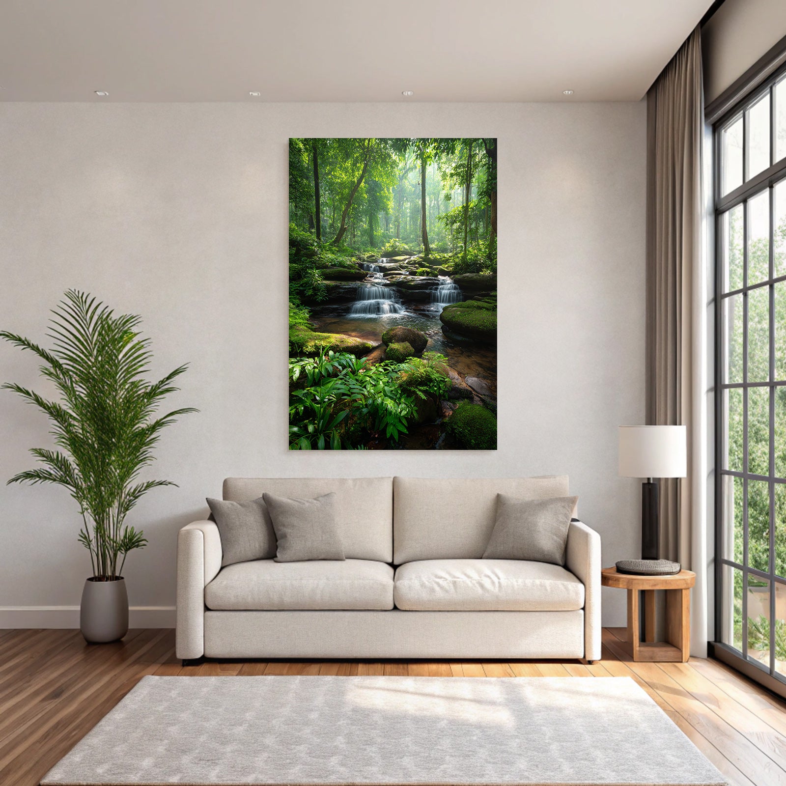 Tropics and Jungle Tranquil and Green Forest with Waterfall and Power Supply