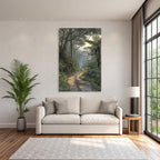 Tropics and Jungle Tranquil Forest Path with Green Landscape in Early Morning Light
