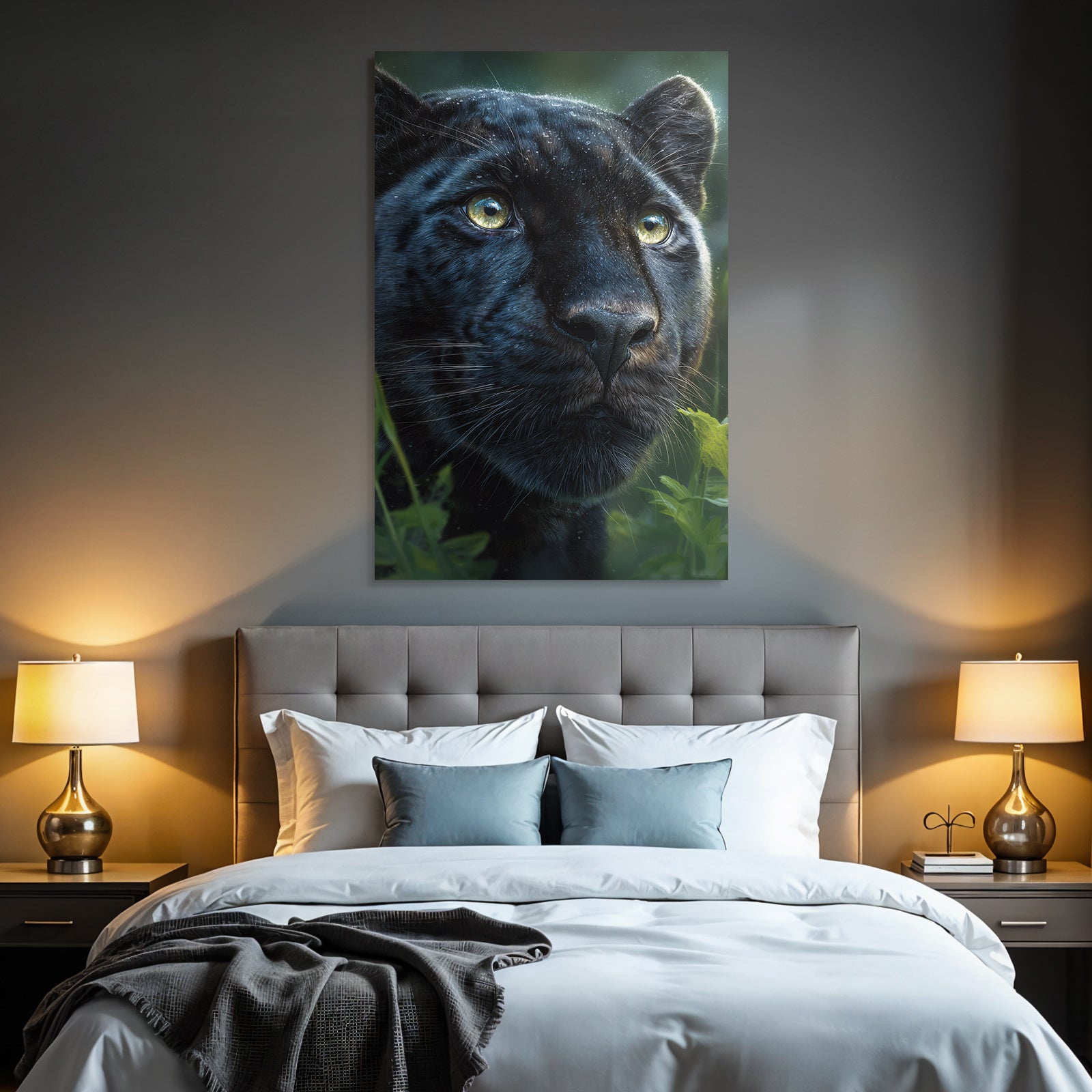 Tropics and Jungle Black Panther Close Up with Bright Eyes