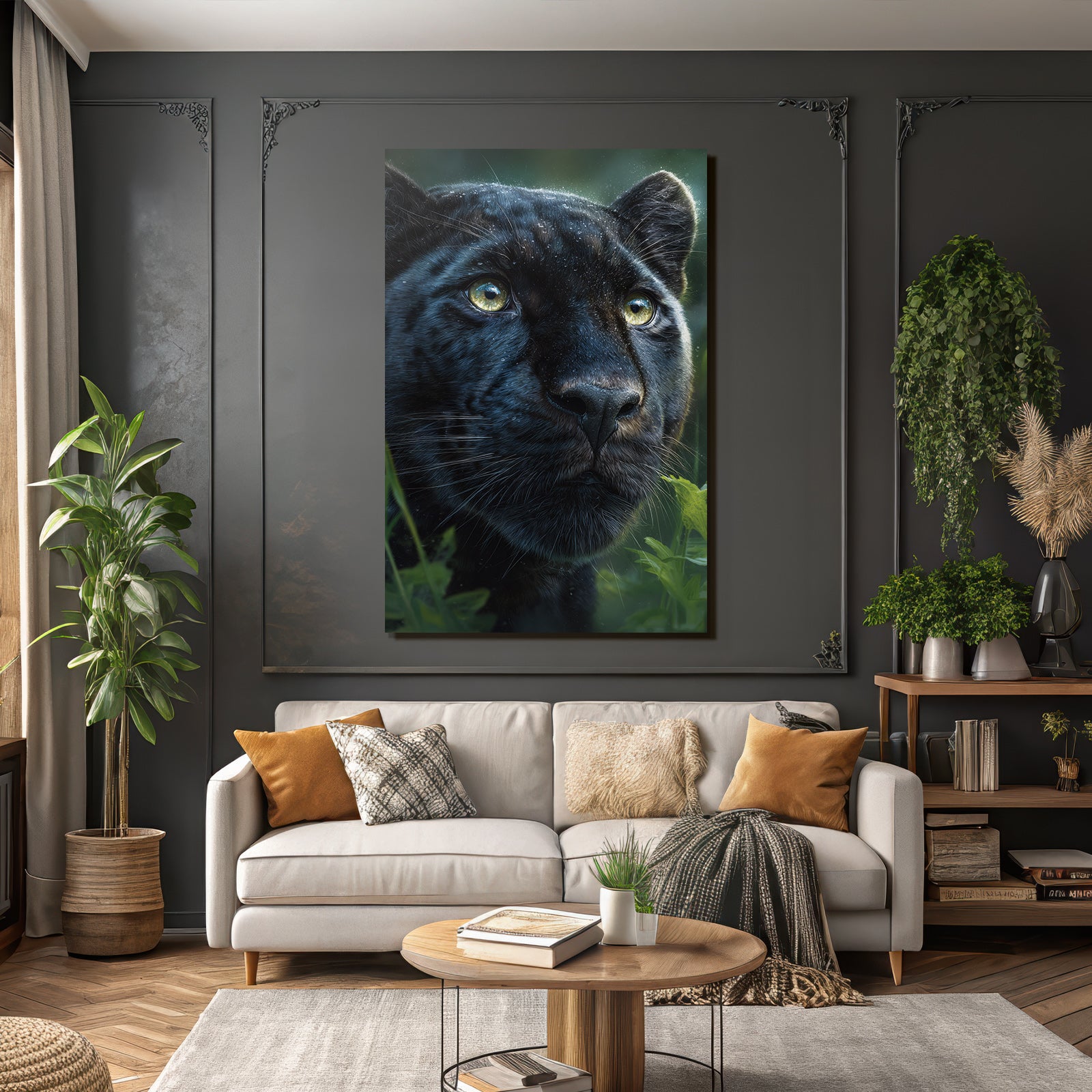 Tropics and Jungle Black Panther Close Up with Bright Eyes