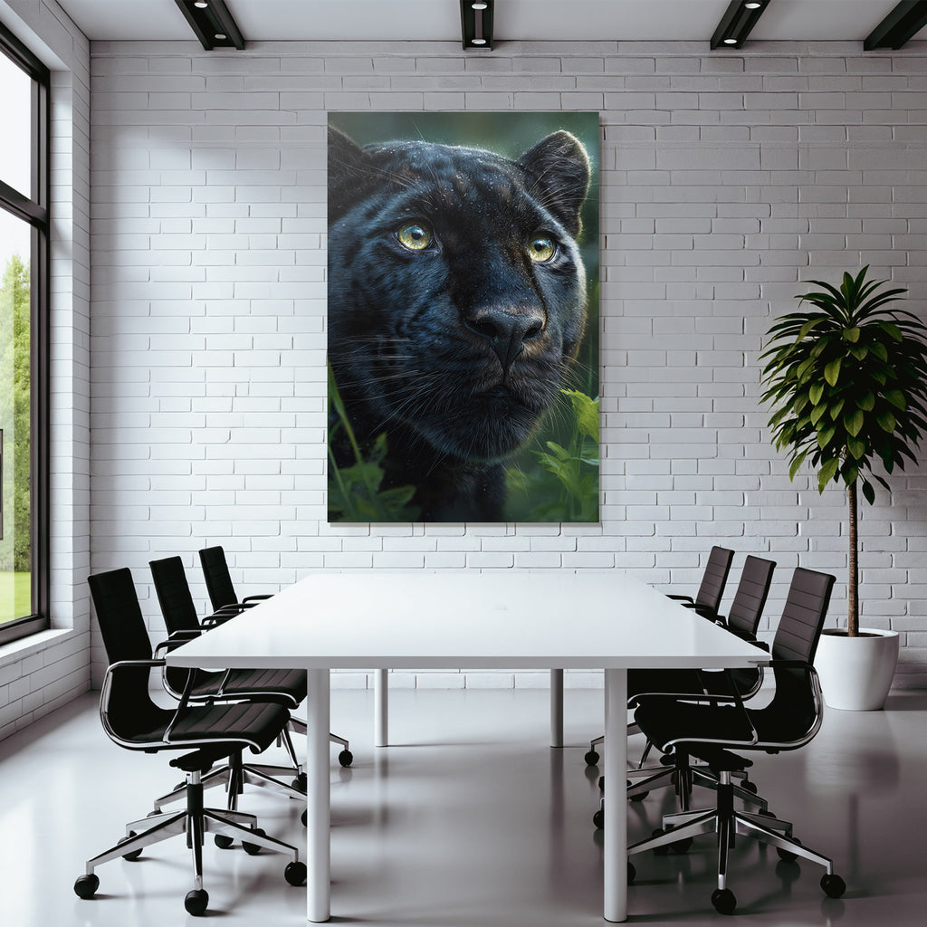 Tropics and Jungle Black Panther Close Up with Bright Eyes