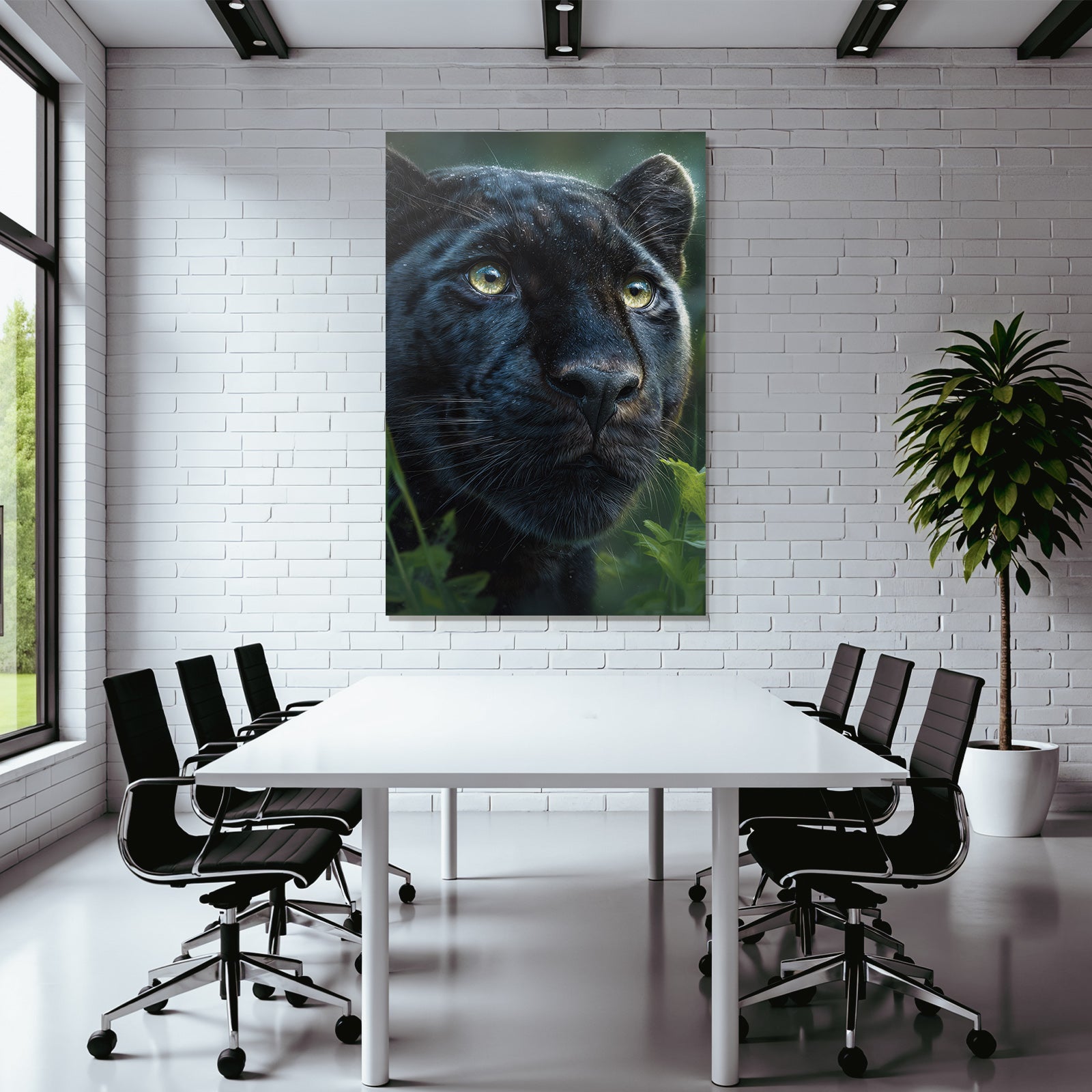 Tropics and Jungle Black Panther Close Up with Bright Eyes