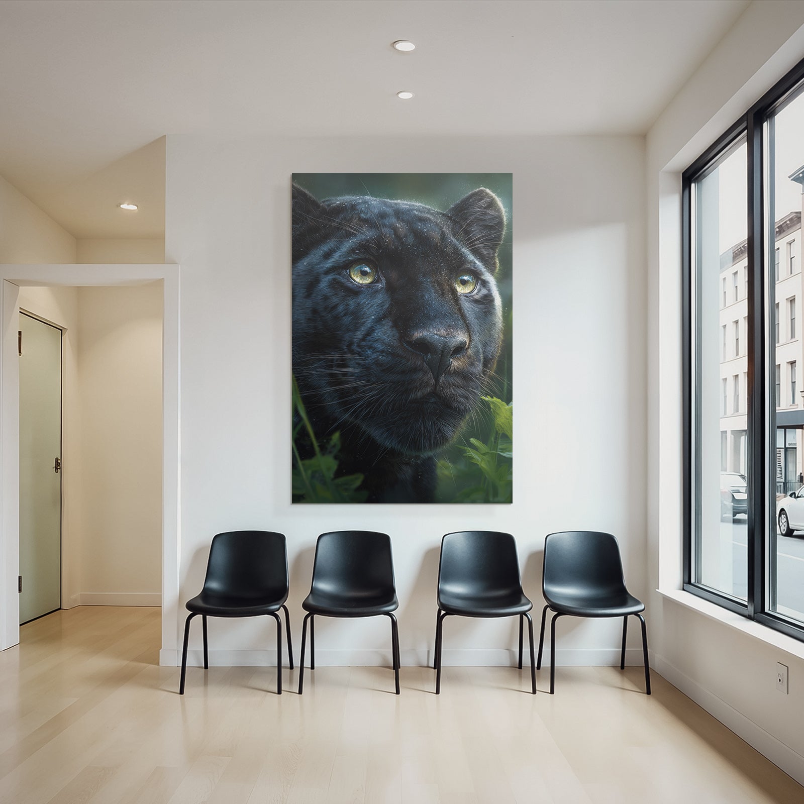 Tropics and Jungle Black Panther Close Up with Bright Eyes