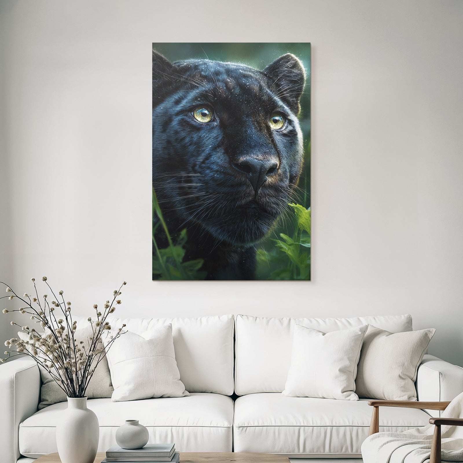 Tropics and Jungle Black Panther Close Up with Bright Eyes