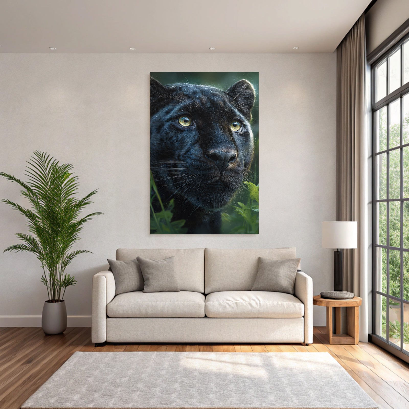 Tropics and Jungle Black Panther Close Up with Bright Eyes