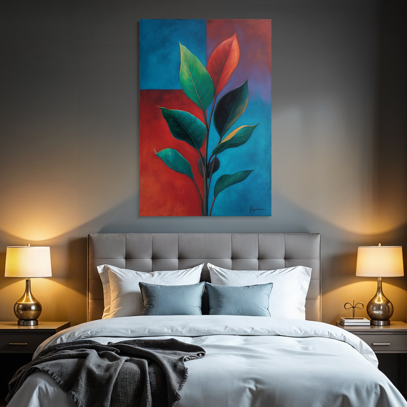 Tropics and jungle stylized painting of leaves with vibrant colors