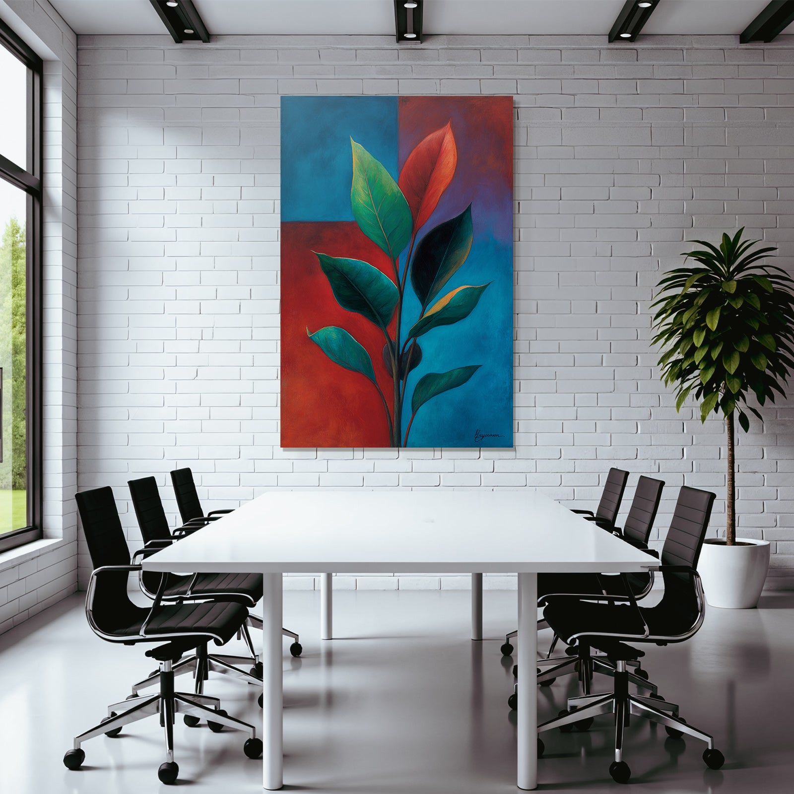 Tropics and jungle stylized painting of leaves with vibrant colors