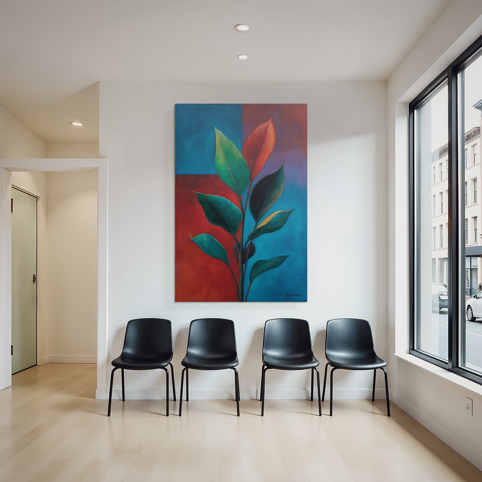 Tropics and jungle stylized painting of leaves with vibrant colors