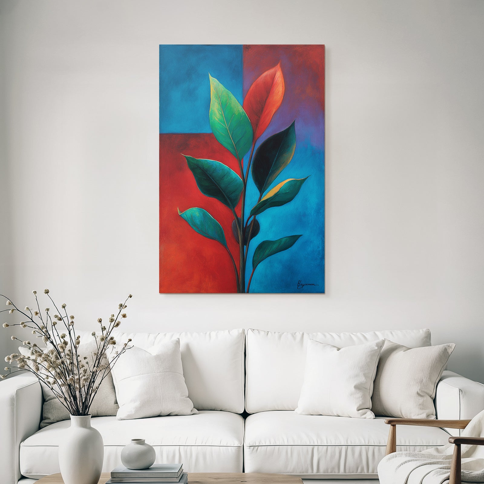 Tropics and jungle stylized painting of leaves with vibrant colors