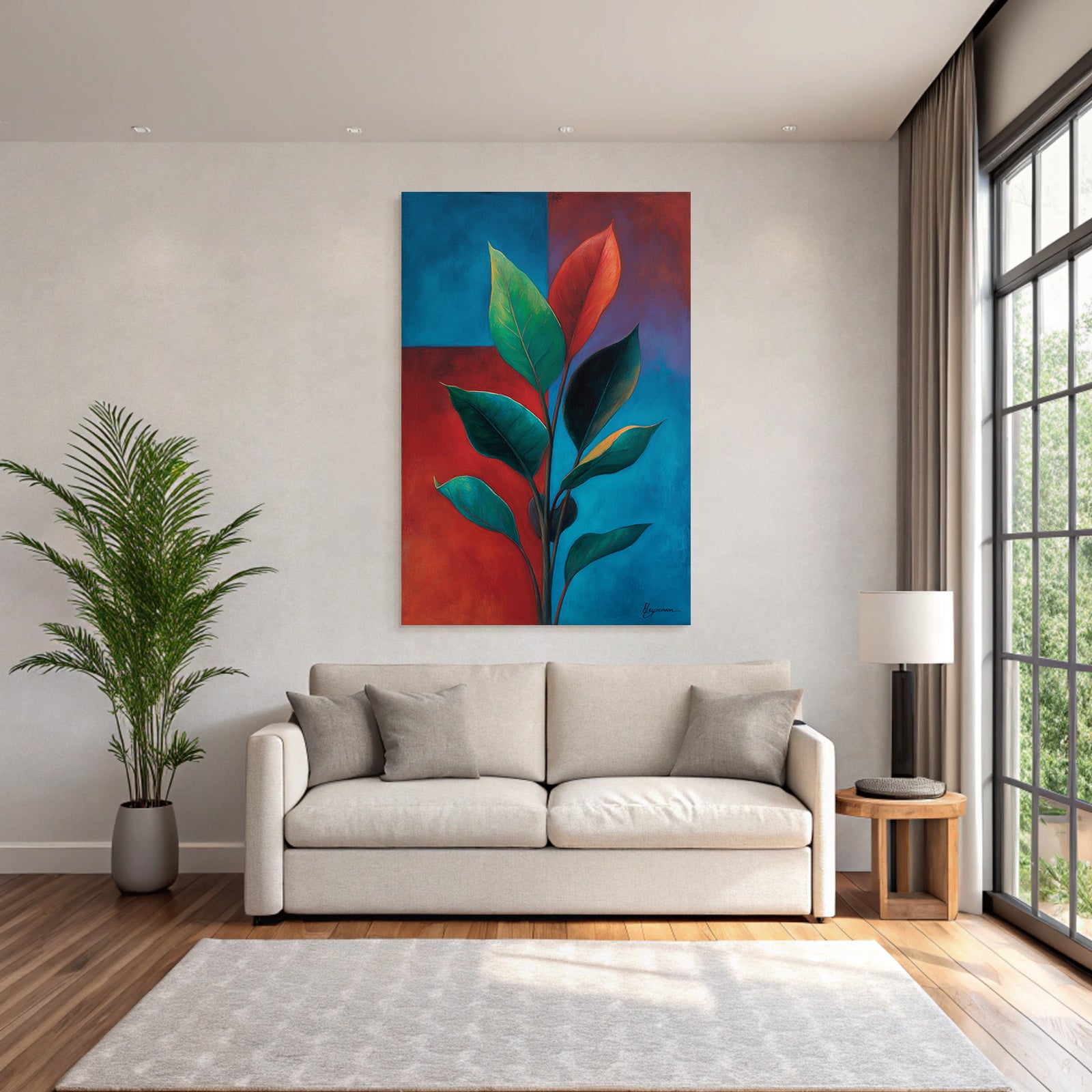 Tropics and jungle stylized painting of leaves with vibrant colors