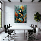Tropics and Jungle Toucan on Colorful Leaves and Tropical Plants