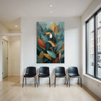 Tropics and Jungle Toucan on Colorful Leaves and Tropical Plants