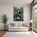 Tropics and Jungle Toucan on Colorful Leaves and Tropical Plants