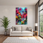 Tropics and Jungle Tropical Abstract Painting with Palm Trees and Flowers